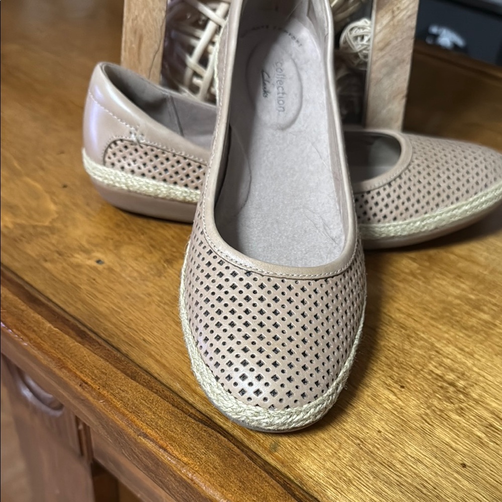 Clarks Tan Flats with Perforated Design and Comfort Sole - Picture 5 of 5